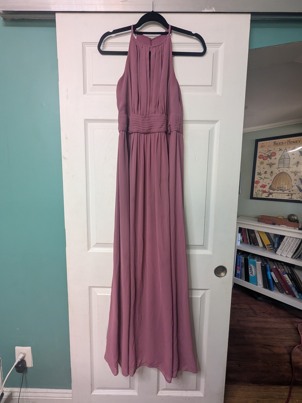 David's Bridal Mauve Halter Chiffon Maxi Dress